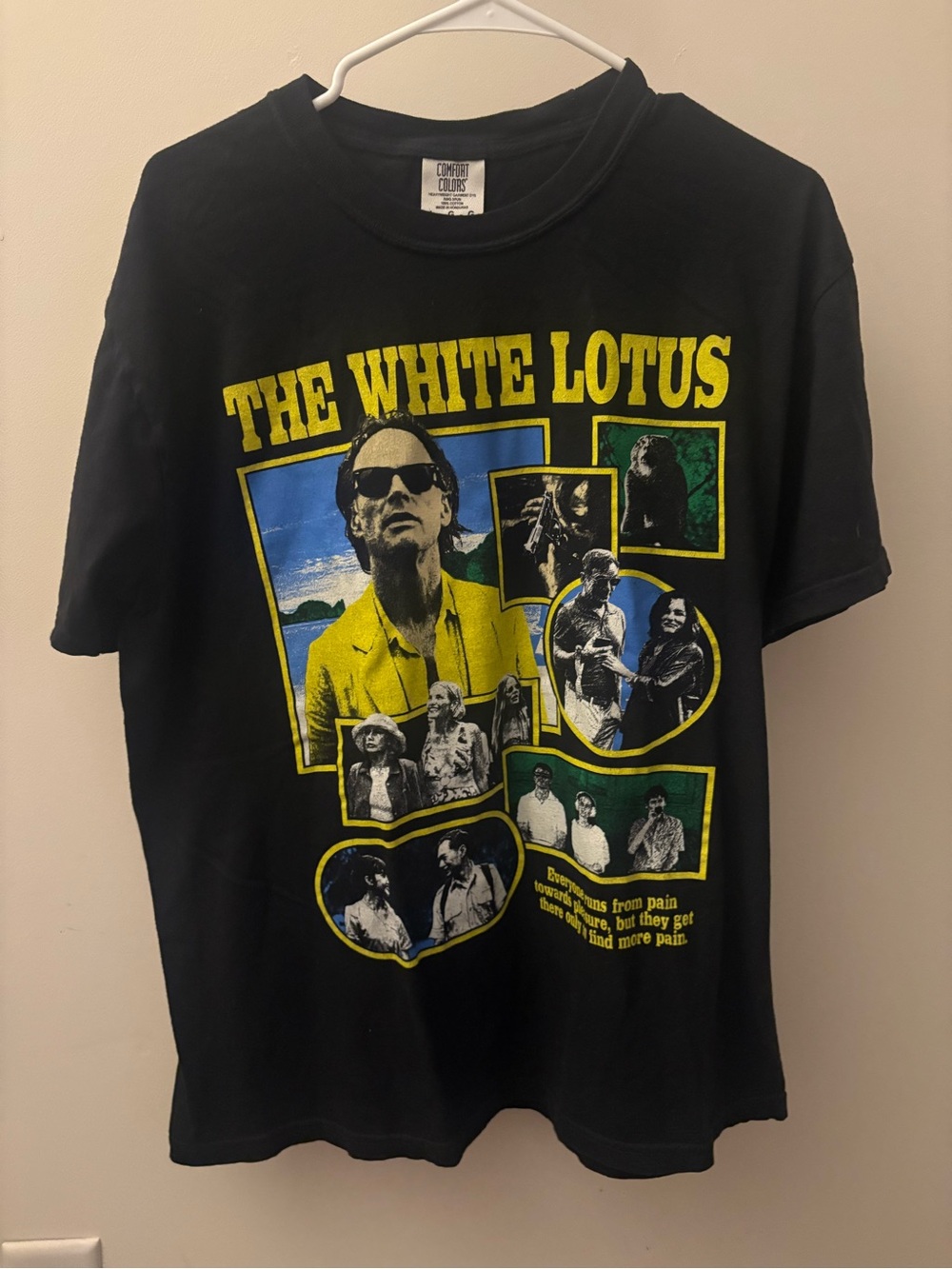 Comfort Colors Black Tee with Yellow White Lotus Graphic